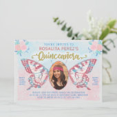 Invitation Quinceanera Sweet 15 Anniversaire Papillon avec ph (Debout devant)
