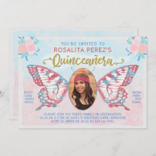 Invitation Quinceanera Sweet 15 Anniversaire Papillon avec ph