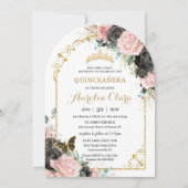 Invitation Quinceañera Sweet 16 Black Rose Floral Arch Or (Devant)