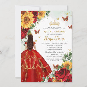 Invitation Quinceañera Sweet 16 Roses Rouges Fleurs de soleil
