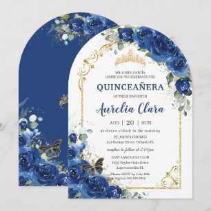 Invitation Quinceañera Sweet 16 Royal Blue Floral Arch
