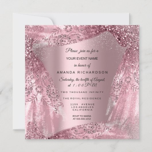 Invitation Quinceanera Sweet 16e Anniversaire Robe Rose (Devant)