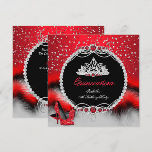 Invitation Quinceanera talons de glamour perle rouge 15 ans
