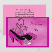 Invitation Quinceanera talons roses chauds 15e anniversaire (Devant / Derrière)
