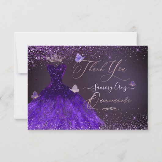 Invitation Quinceanera Thank You Ultra Violet Glitter (Devant)