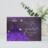 Invitation Quinceanera Thank You Ultra Violet Glitter (Debout devant)