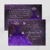 Invitation Quinceanera Thank You Ultra Violet Glitter (Devant / Derrière)