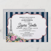 Invitation Quinceañera, Thème Paris, Tour Eiffel (Devant / Derrière)