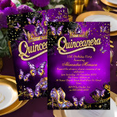 Invitation Quinceanera Tiara Gold Purple Butterflies 15th