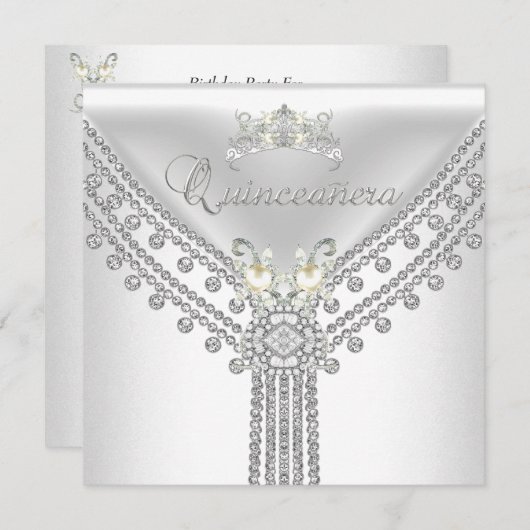 Invitation Quinceañera Tiara Perle de diamant blanc (Devant / Derrière)