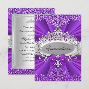 Invitation Quinceanera Tiara Pourpre & Damassé