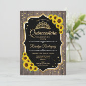 Invitation Quinceanera - Tournesols Bois rustique (Debout devant)