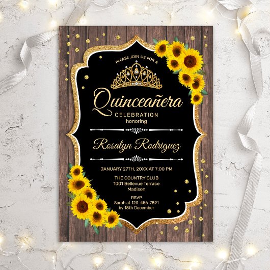 Invitation Quinceanera - Tournesols Bois rustique