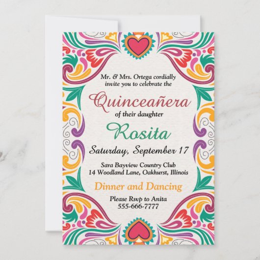 Invitation Quinceanera traditionnelle espagnole de la frontiè (Devant)