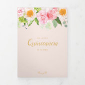 Invitation Quinceanera triplée de fleurs de Pêche (Page de couverture)