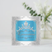 Invitation Quinceanera Turquoise 15e anniversaire Silver Tiar (Debout devant)