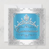 Invitation Quinceanera Turquoise 15e anniversaire Silver Tiar (Devant)