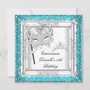 Invitation Quinceanera turquoise 15e anniversaire Tiara Masqu