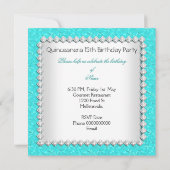 Invitation Quinceanera turquoise 15ème fête d'anniversaire du (Dos)