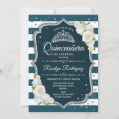 Invitation Quinceanera turquoise blanc argent élégant (Devant)
