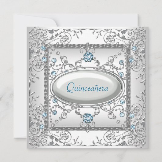 Invitation Quinceanera Turquoise blanche (Devant)