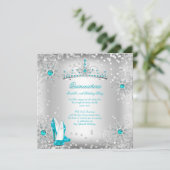 Invitation Quinceanera Turquoise Bleu Argent hiver Wonderland (Debout devant)