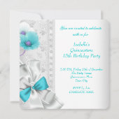 Invitation Quinceanera Turquoise Bleu Blanc Floral Diamant Ti (Dos)