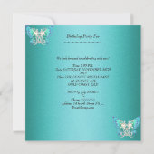 Invitation Quinceañera Turquoise Bleu Blanc Papillon Diamant (Dos)