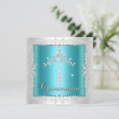 Invitation Quinceanera Turquoise Bleu Blanc Tiara Tour Eiffel (Debout devant)