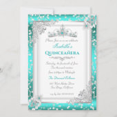 Invitation Quinceanera Turquoise Bleu Silver Feu de neige Tia (Devant)