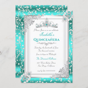 Invitation Quinceanera Turquoise Bleu Silver Feu de neige Tia