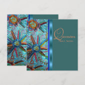 Invitation Quinceanera turquoise bleue orange perlée (Devant / Derrière)