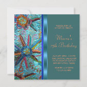 Invitation Quinceanera turquoise bleue orange perlée (Dos)