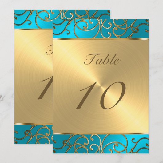 Invitation Quinceanera Turquoise Blue et Gold Filigree (Devant / Derrière)