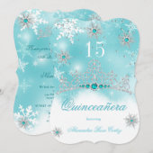 Invitation Quinceanera Turquoise Blue Pearl Flocon de neige 1 (Devant / Derrière)