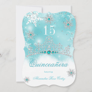 Invitation Quinceanera Turquoise Blue Pearl Flocon de neige 1