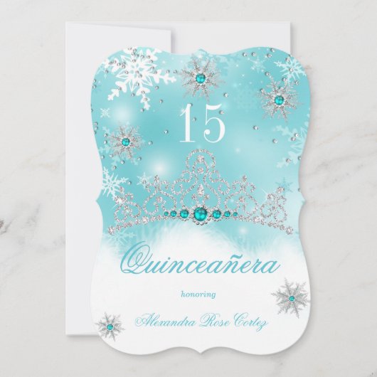 Invitation Quinceanera Turquoise Blue Pearl Flocon de neige 1 (Devant)