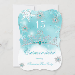 Invitation Quinceanera Turquoise Blue Pearl Flocon de neige 1
