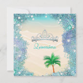 Invitation Quinceanera Turquoise Blue Sand Ocean Beach Annive (Dos)