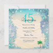 Invitation Quinceanera Turquoise Blue Sand Ocean Beach Annive (Devant)