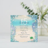 Invitation Quinceanera Turquoise Blue Sand Ocean Beach Annive (Debout devant)
