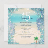 Invitation Quinceanera Turquoise Blue Sand Ocean Beach Annive (Devant)