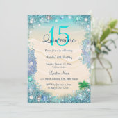 Invitation Quinceanera Turquoise Blue Sand Ocean Beach Annive (Debout devant)
