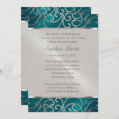 Invitation Quinceanera Turquoise Blue Silver Filigree (Devant / Derrière)