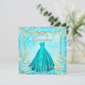 Invitation Quinceanera Turquoise Blue Tiara robe fête d'anniv (Debout devant)