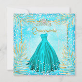 Invitation Quinceanera Turquoise Blue Tiara robe fête d'anniv (Devant)