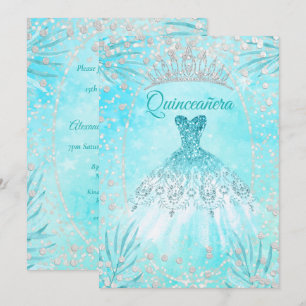 Invitation Quinceanera Turquoise Blue Tiara robe hiver Annive