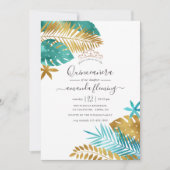 Invitation Quinceañera turquoise et Gold Tropical (Devant)