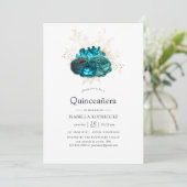 Invitation Quinceañera turquoise et or Floral (Debout devant)