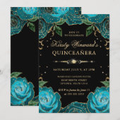 Invitation Quinceanera turquoise et Rose d'or (Devant / Derrière)